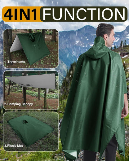 iCreek Hooded Rain Poncho with Pocket Waterproof Lightweight Unisex Raincoat Jacket for Hiking, Camping, Outdoor