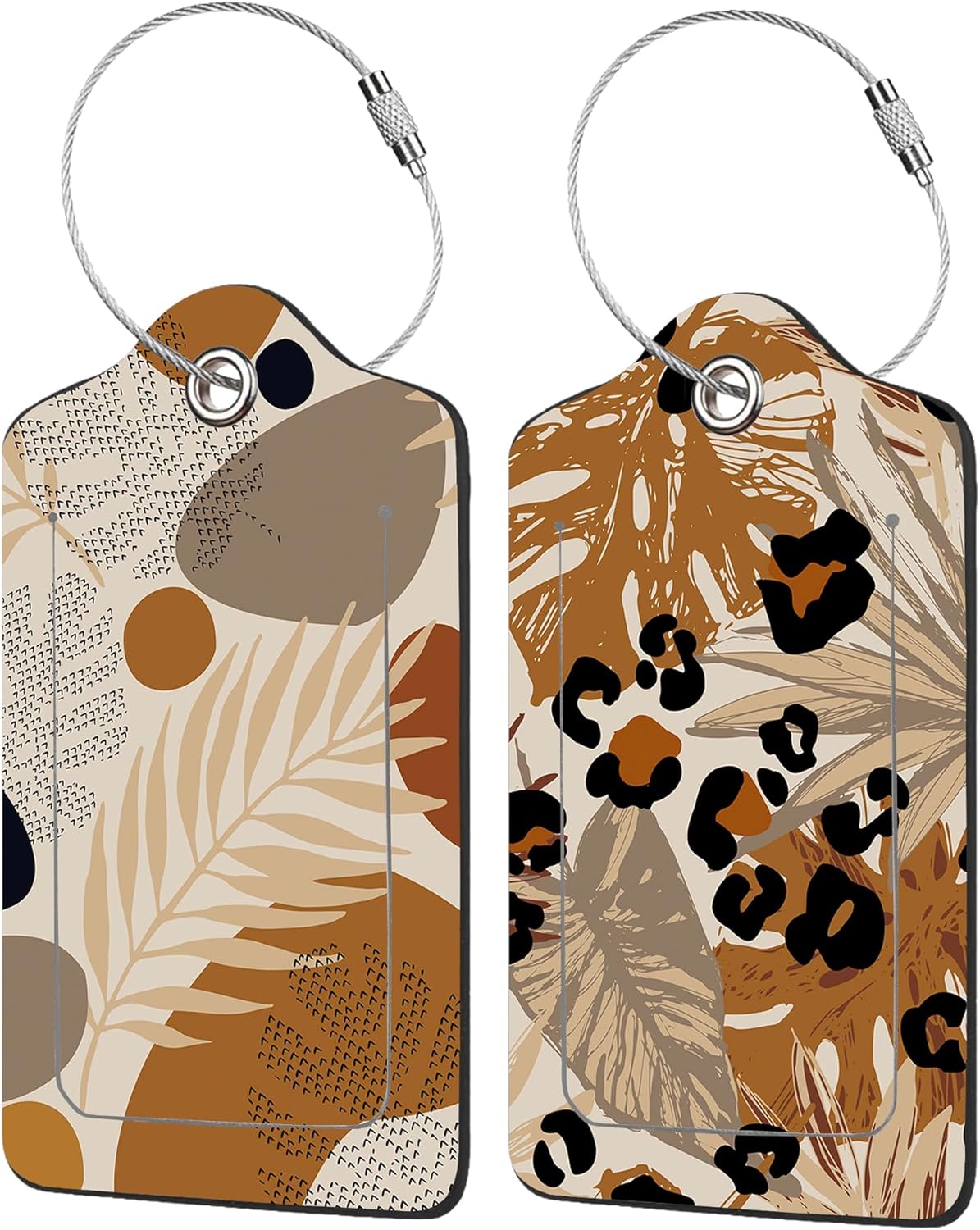 2 Pack Abstract Tropical Leaves Luggage Tags for Suitcases,Modern Boho Leather Baggage Suitcases Tag Name ID Label Privacy Cover Travel Bag Tags for Women Men Boys Girls