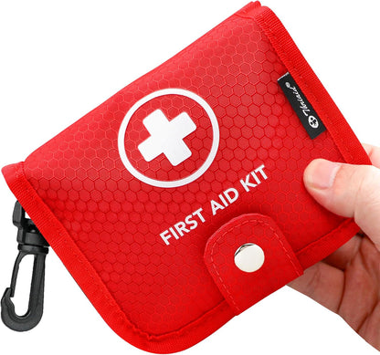 Small First Aid Kit, 100 Pieces Water-Resistant Well Organzied Pouch with Rotatable Buckle - Ideal for Outdoor, Travel, Biking, Camping, Hiking, Car (Red)