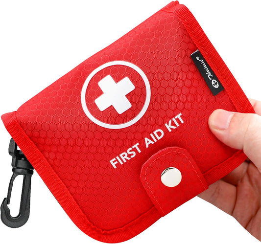 Small First Aid Kit, 100 Pieces Water-Resistant Well Organzied Pouch with Rotatable Buckle - Ideal for Outdoor, Travel, Biking, Camping, Hiking, Car (Red)