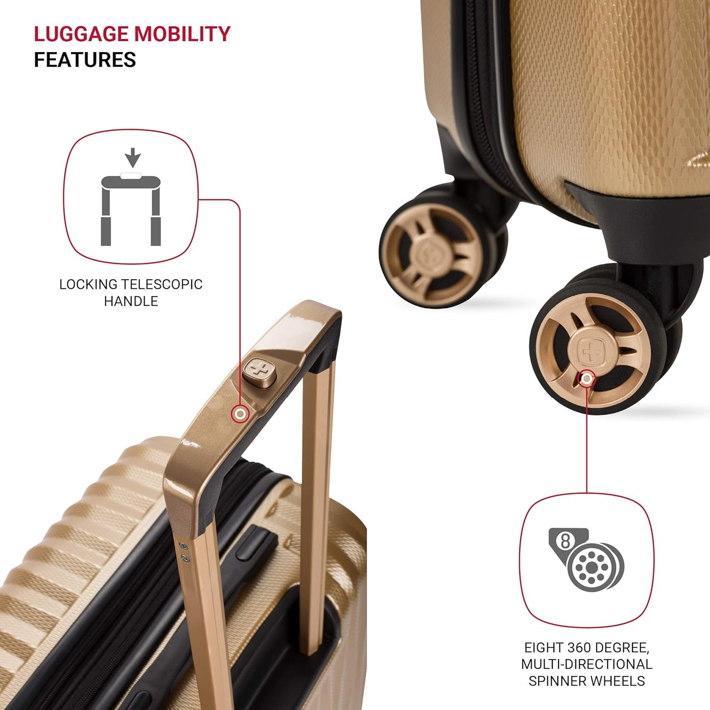 SwissGear 7272 Energie Expandable Hardside Luggage with Spinner Wheels and TSA Lock, Gold, Checked-Medium 24-Inch