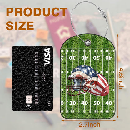 2 PCS Leather Luggage Tag for Suitcase Football and Helmet Travel Suitcase Labels with Privacy Name ID Label and Stainless Steel Loop for Adults Teens Travel Bag Labels Set