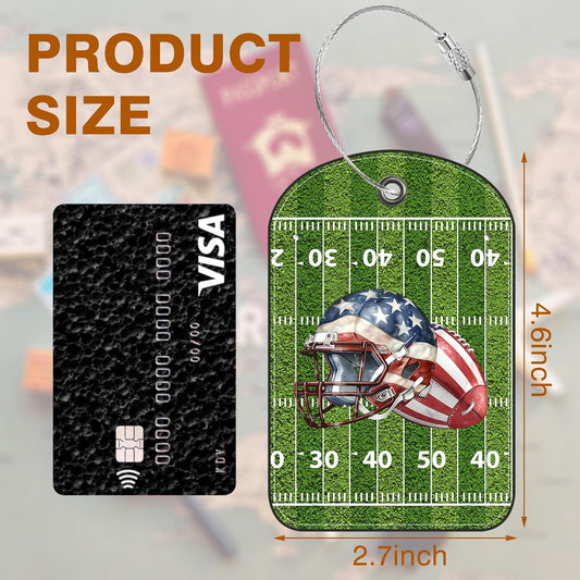 2 PCS Leather Luggage Tag for Suitcase Football and Helmet Travel Suitcase Labels with Privacy Name ID Label and Stainless Steel Loop for Adults Teens Travel Bag Labels Set
