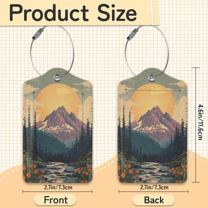 Vintage Mountain Luggage Tag for Suitcase,Forest Lake Design with Privacy Flap Name ID Label Metal Loop, 3 Pack