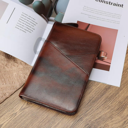 Polare Full Grain Leather Passport Holder With YKK Zipper RFID Blocking Travel Document Organizer Ticket Holder Cover Case Holds 2 Passports (Coffee)