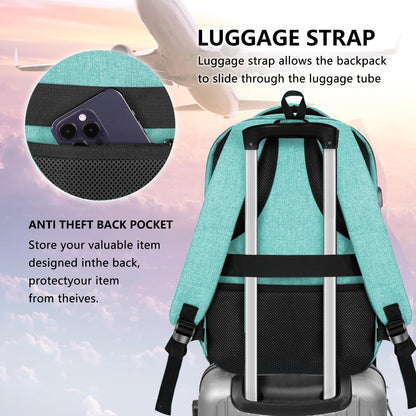 Backpck for Women Men, School backpacks for Girls Teen Boys, 15.6 inch Laptop Back Packs with USB Charger Port, Mochilas for Business, College, Cyan