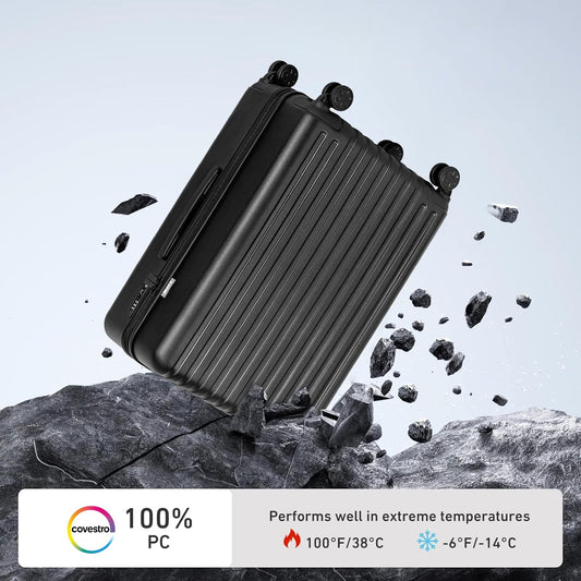 KYME 26-Inch Medium Checked Luggage, 100% PC Hardside Suitcase with TSA Lock & Double Spinner Wheels, Durable Travel Hard Shell for Men & Women (Black)