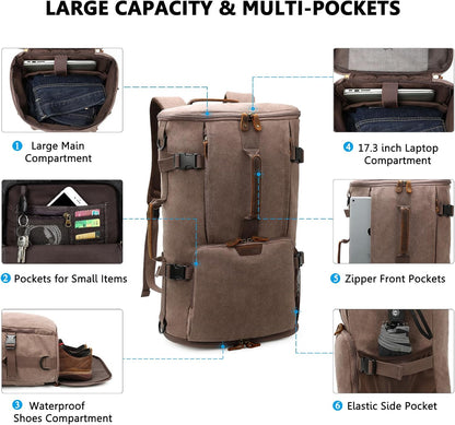 G-FAVOR 40L Travel Backpack, Vintage Canvas Rucksack Convertible Duffel Bag Carry On Backpack Fit for 17.3 Inch Laptop Bag