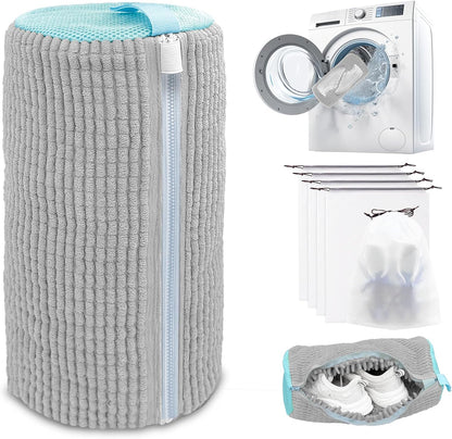 Shoe Washing Machine Bag,Laundry Shoe Bag for Washer and Dryer,Reusable Shoe Cleaning Bag for Sneakers,Tennis Shoes,With Self-locking Zipper, Microfiber Inside,Include Shoes Storage Bag (Grey(1PC))