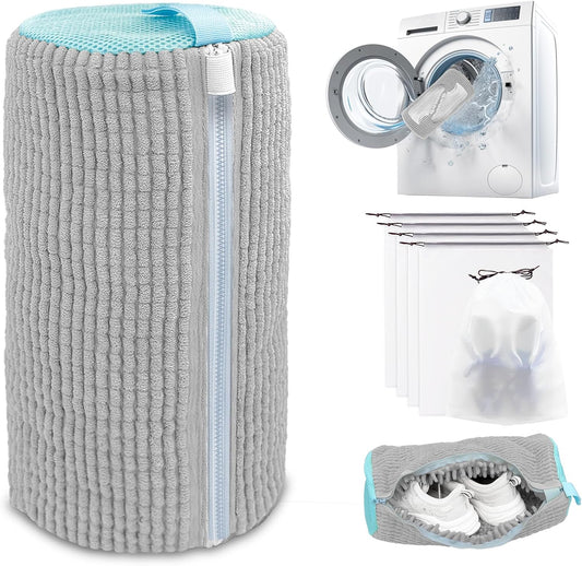 Shoe Washing Machine Bag,Laundry Shoe Bag for Washer and Dryer,Reusable Shoe Cleaning Bag for Sneakers,Tennis Shoes,With Self-locking Zipper, Microfiber Inside,Include Shoes Storage Bag (Grey(1PC))