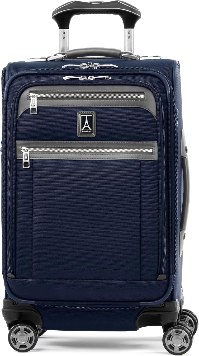 Travelpro Platinum Elite Softside Expandable Carry on Luggage, 8 Wheel Spinner Suitcase, USB Port, Suiter, Men and Women, Dark Blue, Carry On 21-Inch