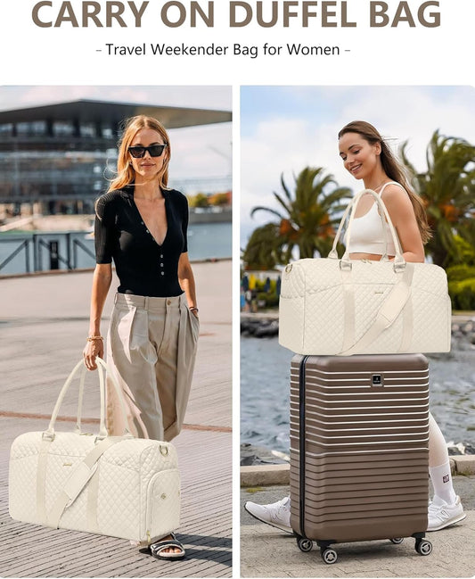 Weekender Travel Duffle Bag for Women - Carry on Bag with Shoe Compartment Overnight Bags with Toiletry Bag Wet Pocket Weekend Traveling Yoga Gym Hospital Bags for Labor and Delivery Beige