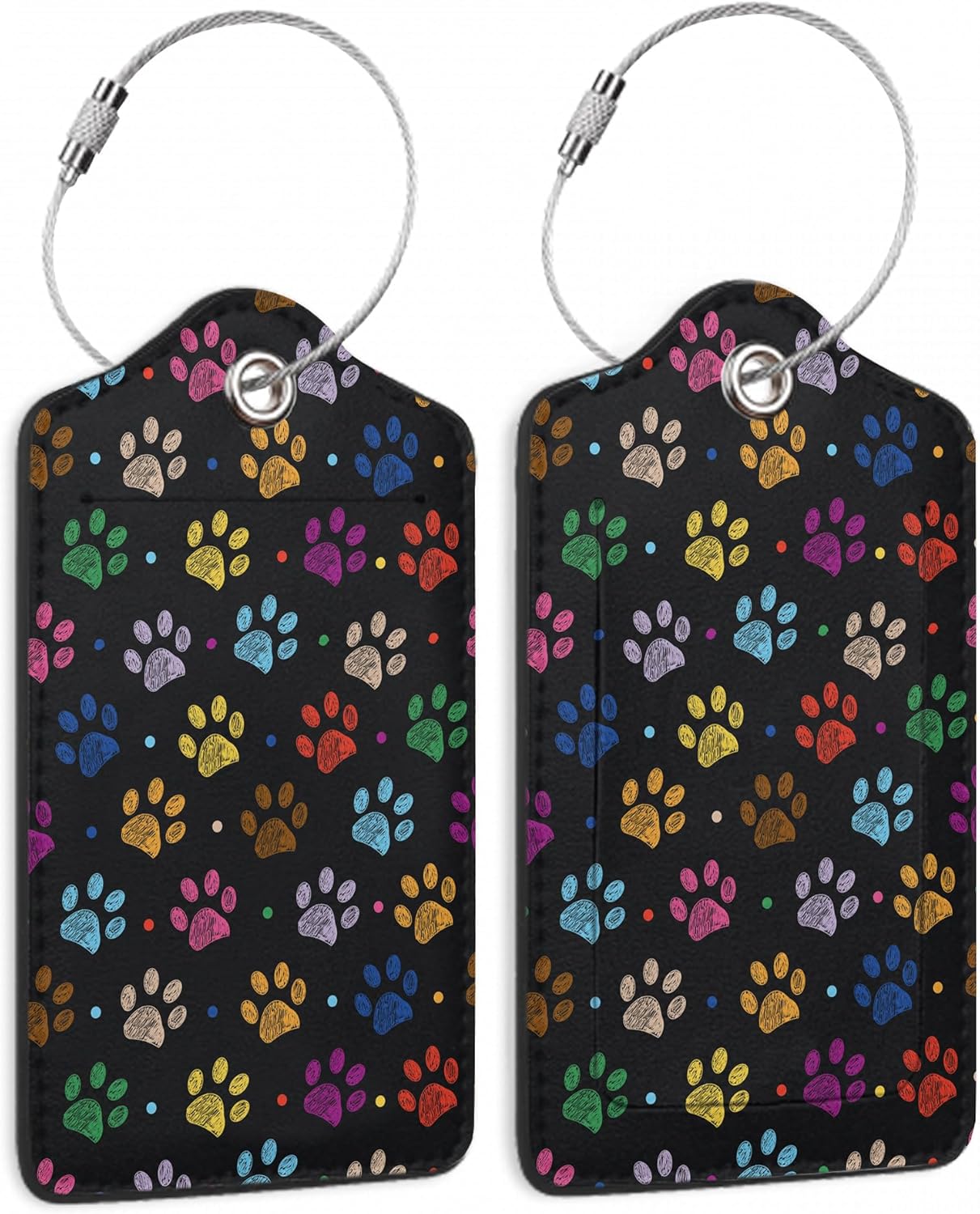 Colorful Paw Print Luggage Tags for Suitcases,2 PackTropical Luggage Tag,Leather Stainless Steel Loop Label Tag for Women Men Girls Travel Bag Suitcase