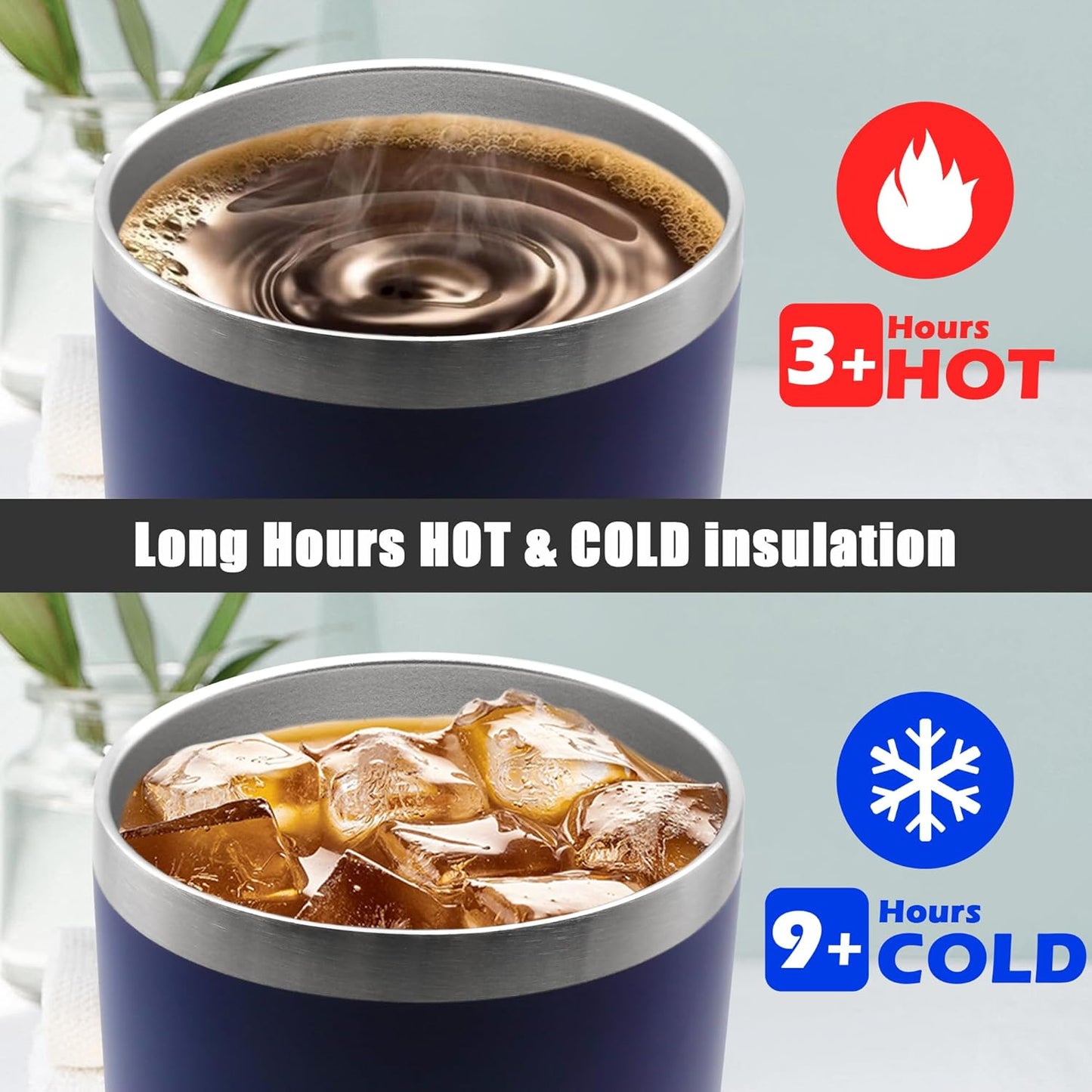 20 oz Tumbler Coffee Tavel Tumblers Bulk with Lid Stainless Steel Double Wall Vacuum Insulated Mug Powder Coated Cups fit Car Cupholder for Hot and Cold - Navy, 8Pack