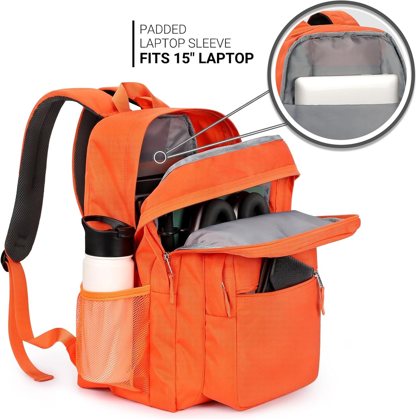 ZORFIN 26L Backpack for College, and Travel: Water Resistant Bookbag - Tangerine