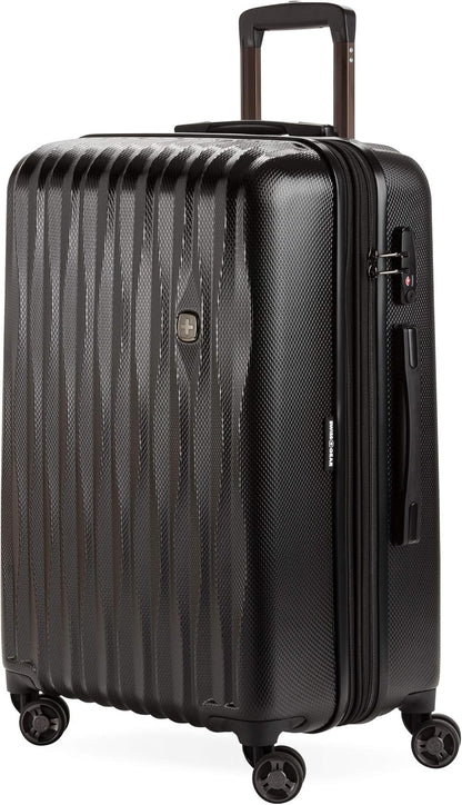 SwissGear 7272 Energie Expandable Hardside Luggage With Spinner Wheels and TSA Lock, Black, Checked-Medium 24-Inch