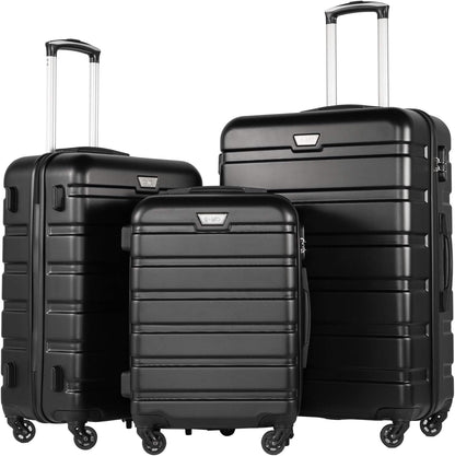 Coolife Luggage 3 Piece Set Suitcase Spinner Hardshell Lightweight TSA Lock (black, 3 piece set(20in24in28in))