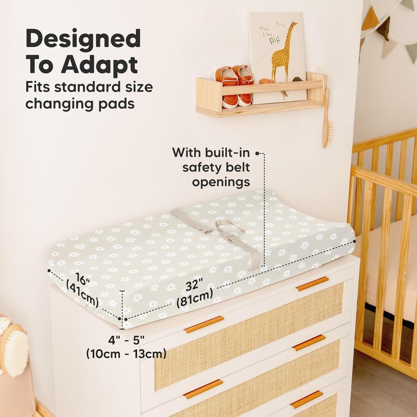 2-Pack Baby Changing Pad Covers for Girl, Boy, Neutral - Soft Viscose Derived from Bamboo Changing Table Pad Cover Sheets, Baby Nursery Diaper Changing Pad Cover, Contour Changing Pad Liner (Meadow)