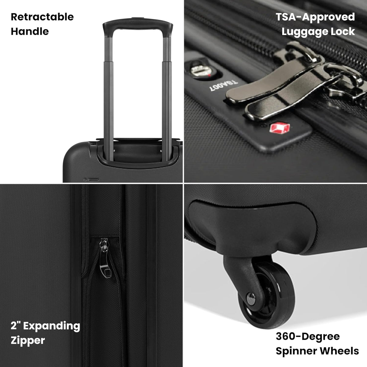 Sherpani Meridian, 22 Inch Carry On Luggage Airline Approved, Rolling Hardside Suitcase 22x14x9, Travel Luggage for Women, Expandable Suitcase, Travel Gift (Black)