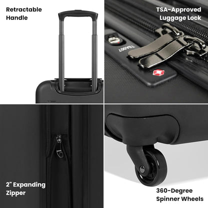Sherpani Meridian, 22 Inch Carry On Luggage Airline Approved, Rolling Hardside Suitcase 22x14x9, Travel Luggage for Women, Expandable Suitcase, Travel Gift (Black)