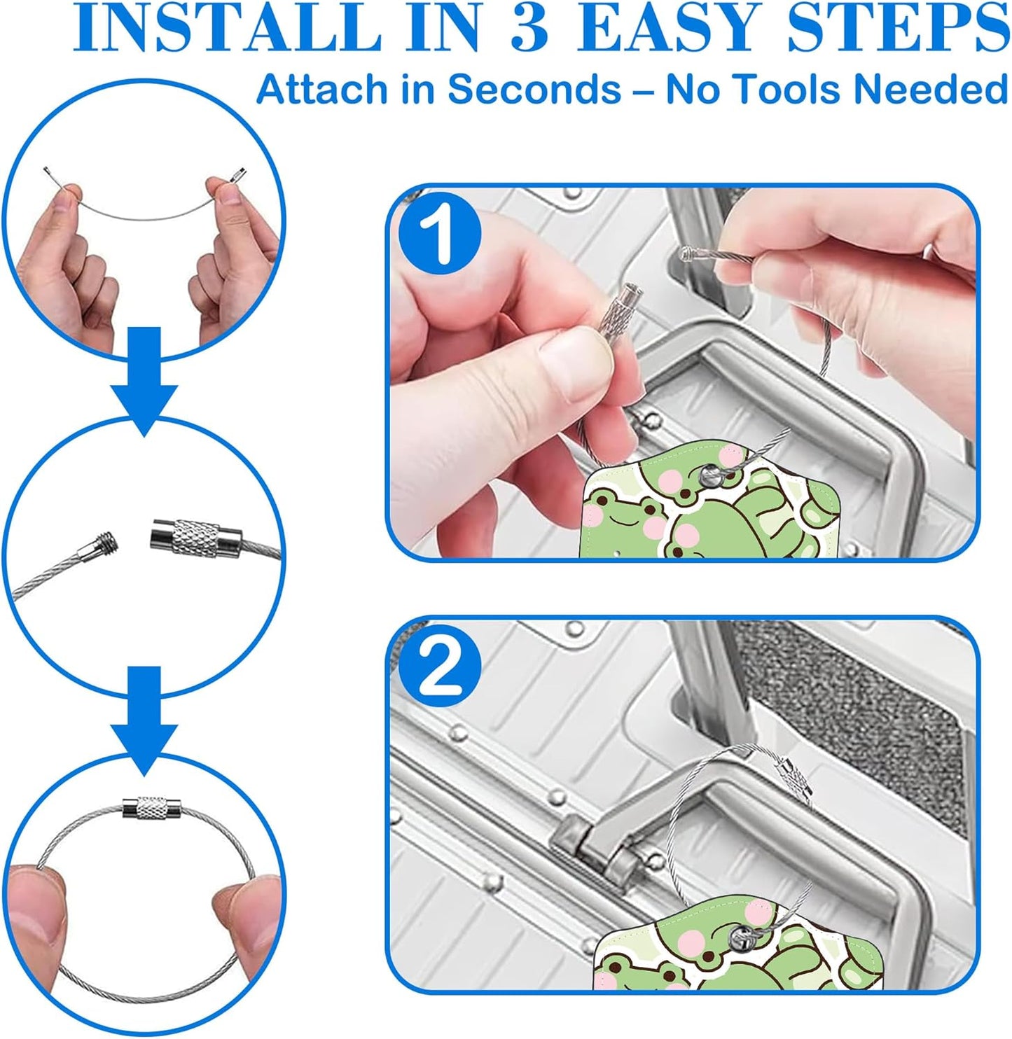 Cute Frog Luggage Tags for Suitcases Leather Travel Tags for Luggage ID Label with Privacy Cover and Stainless Steel Loop for Men Women Suitcase Backpack, Set of 2
