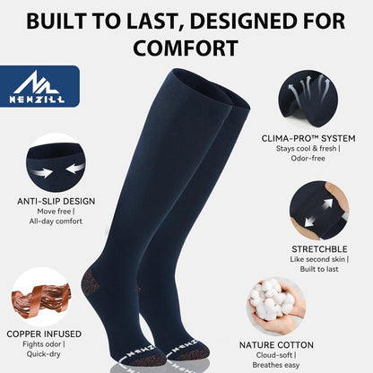 NEWZILL Copper Compression Socks for Women & Men 15-20mmHg Cotton Rich Odor Control Dress Socks for Business Casual Running Medical Athletic Support, Edema Diabetic Relief