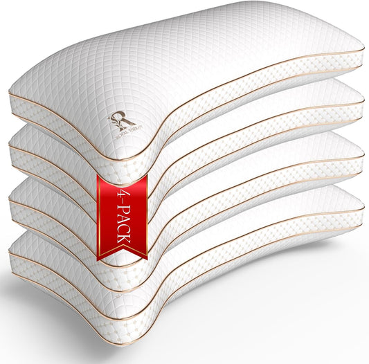 Royal Therapy 4-Pack Adjustable Queen Pillows, Shredded Memory Foam Pillows Queen Size Set, Cooling Pillow Bed Pillow Firm Pillow Foam Side Sleepers