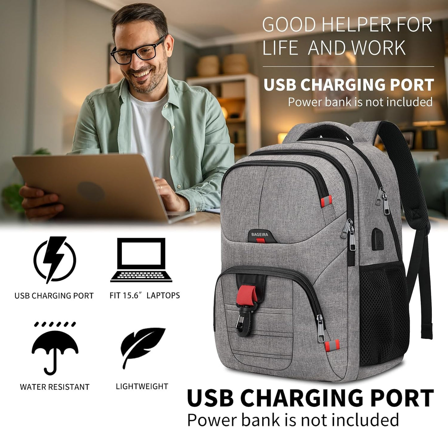 Grey Backpack for Men Women, School Backpack for Boys Girls Teens, Backpacks for School, College Back Pack, Book Bag, Water Resistant Bookbag, Business Work Travel mochilas para hombres