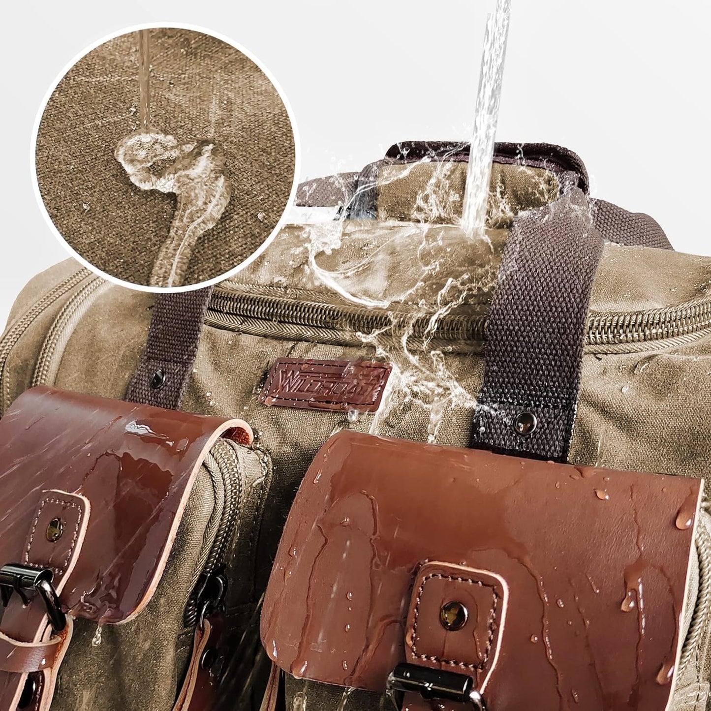 Wildroad Waxed Canvas Duffle Bag - 60L Waterproof Weekender Overnight Travel Bag