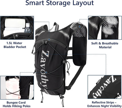 Zavothy Hydration Running Vest for Men & Women – Lightweight 1.5L Hydration Pack with Phone Pockets, Water Bottle Holders, Reflective Strips, Rain Cover – Trail Running, Cycling, Marathon