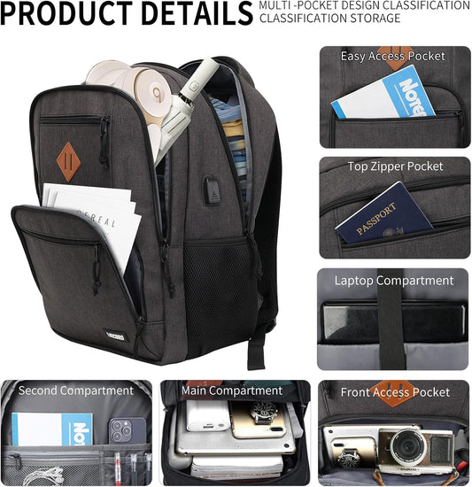 Black Backpacks for Men, Backpack for School, School Backpack for Boys Teens, 15.6 inch Laptop Back Pack with USB Charging Port, College Book Bag, Business Work Travel Bookbag, mochilas para hombres