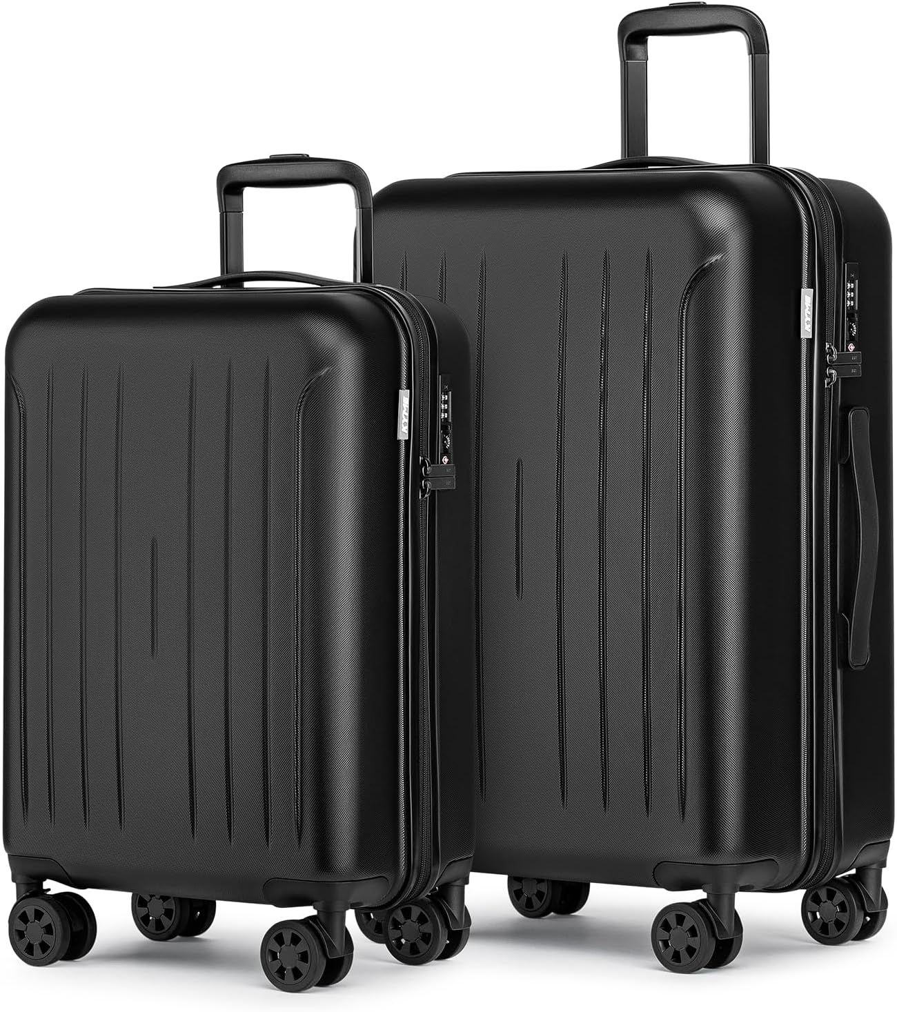 KYME Suitcase Hardshell With Double Spinner Wheels, PC+ABS TSA Lock Travel Luggage (Black, 2Pcs Set(20"/24"))