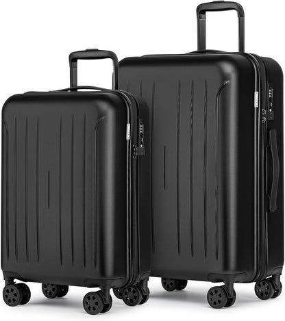 KYME Suitcase Hardshell With Double Spinner Wheels, PC+ABS TSA Lock Travel Luggage (Black, 2Pcs Set(20"/24"))
