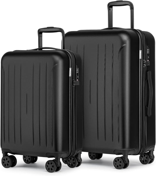 KYME Suitcase Hardshell With Double Spinner Wheels, PC+ABS TSA Lock Travel Luggage (Black, 2Pcs Set(20"/24"))