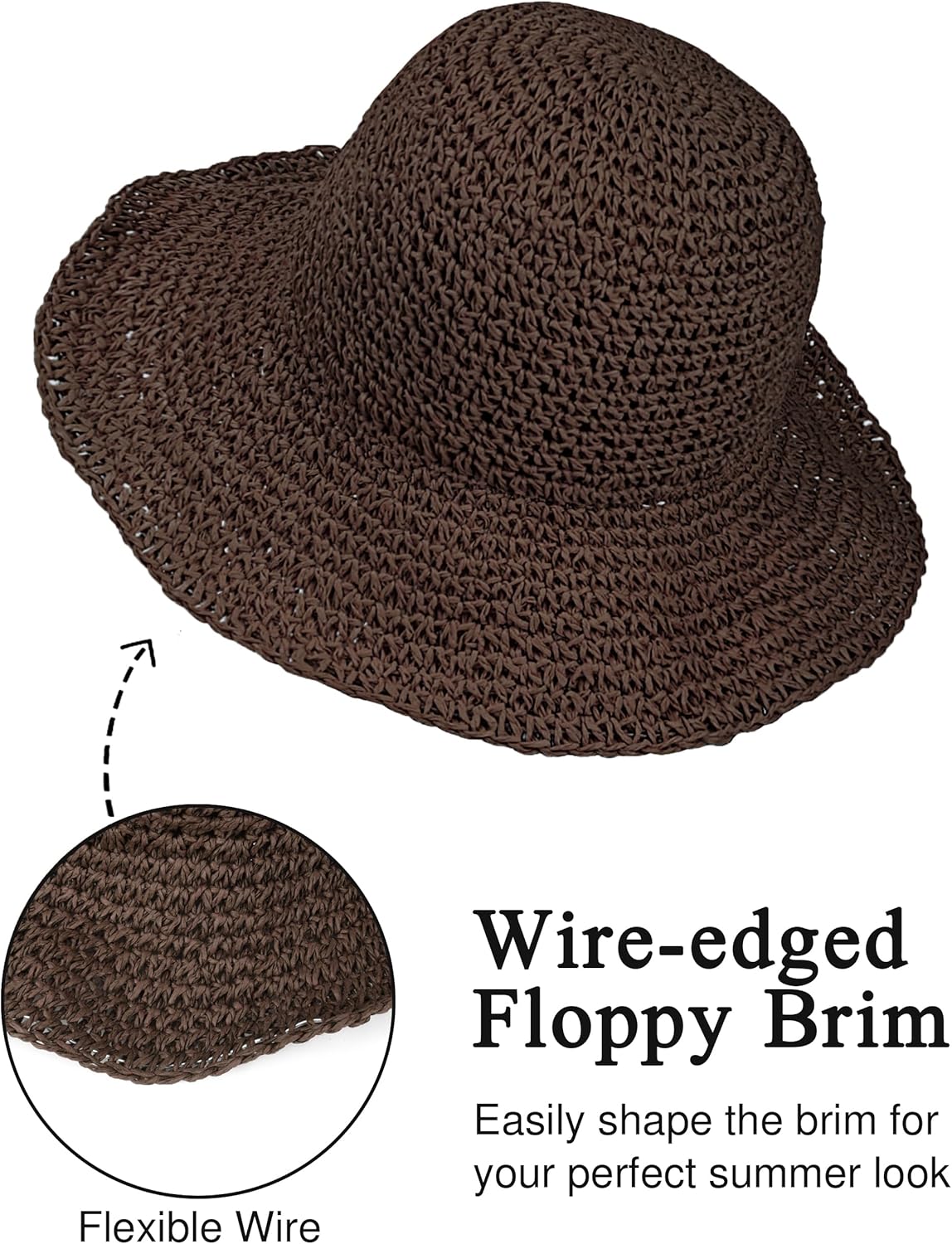 Womens Wide Brim Straw Sun Hat Foldable Floppy Crochet Beach Hat for Summer