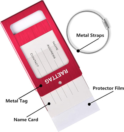 Luggage Tags Metal Suitcase Tags Travel Bag ID Identifier Luggage Tag (Red 4Pack)