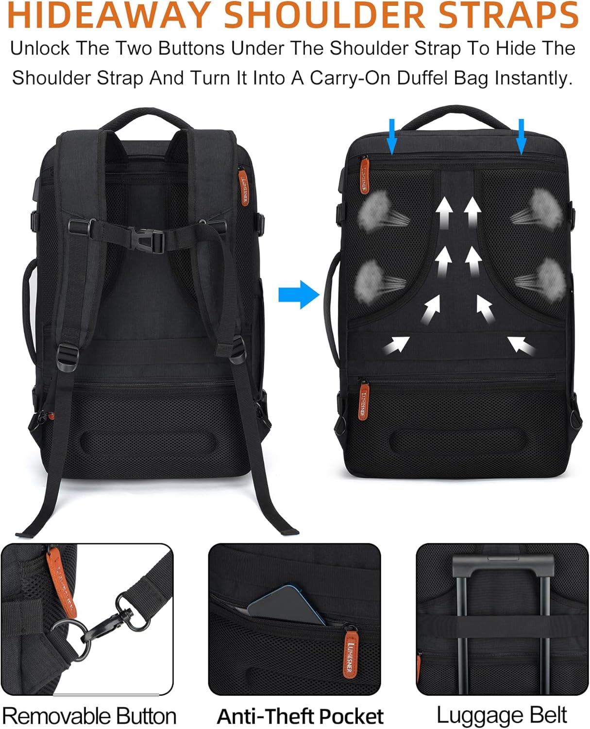 Travel Laptop Backpack,42L Carry on Luggage, Flight Approved Expandable Backpack,Business Anti Theft Weekender Bags for Women Men, Water Resistant Expandable Backpacks With 4 Packing Cubes