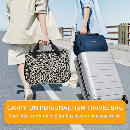 Underseat Carry On Luggage Lightweight Travel Tote Weekender Bag Overnight Duffle Bag for Travel, Travel Essentials Personal Item Travel Bag for Women and Men,Leopard-16Inch