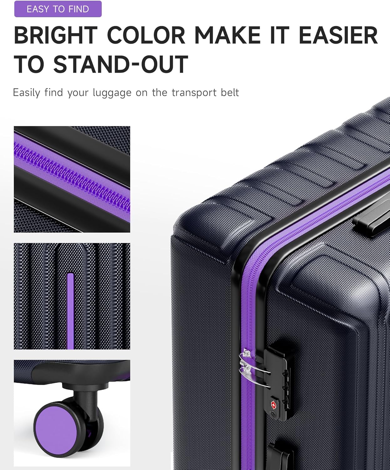 28 inch Luggage Hardside and Lightweight Suitcase with Spinner Wheels TSA Lock for Travel Business, Purple With Dark Blue