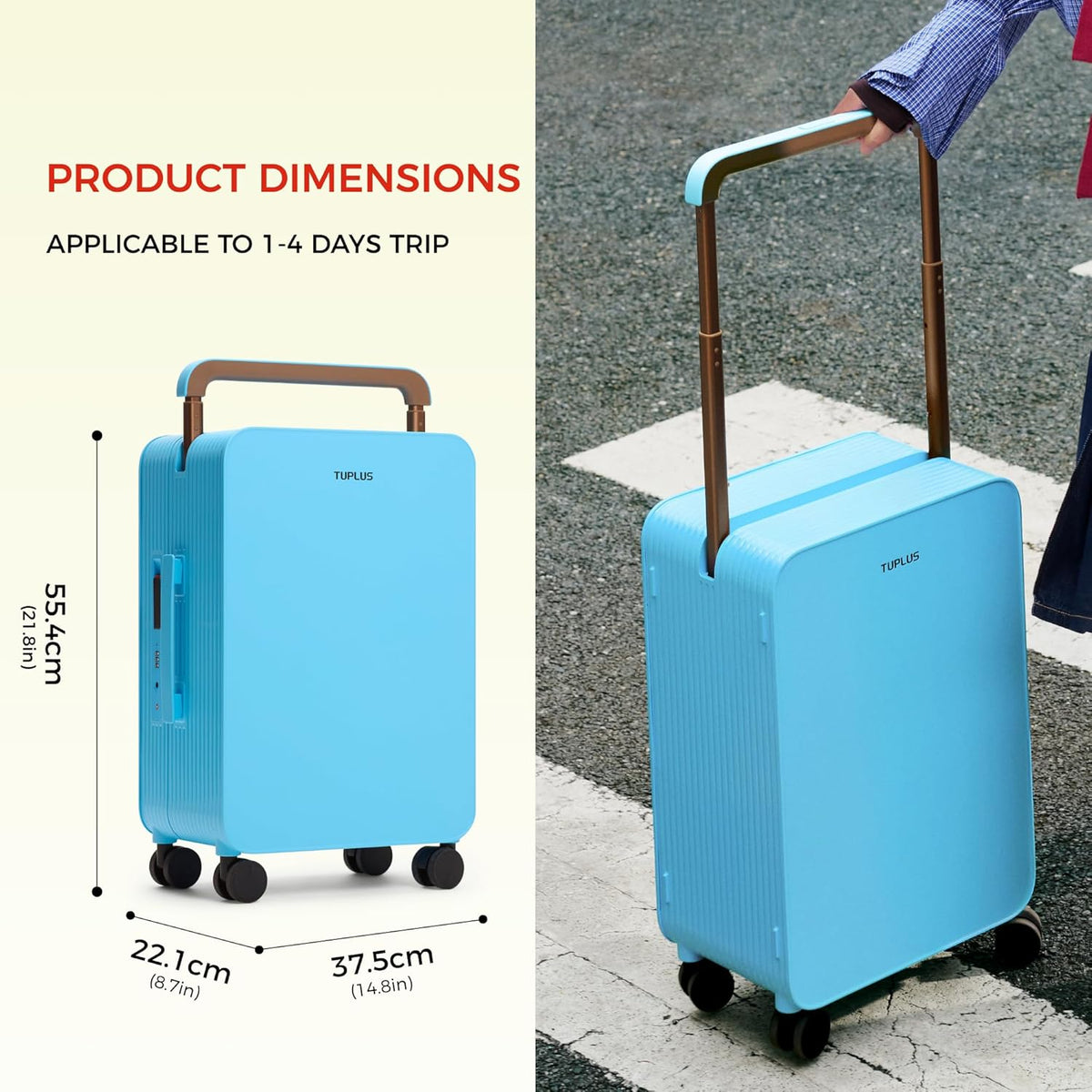 TUPLUS 20” Carry-On Hardside Luggage Lightweight ABS Travel Suitcase with Wide Handle Spinner Wheels TSA Combination Lock, Balance Series 2.0, Clear Sky Blue