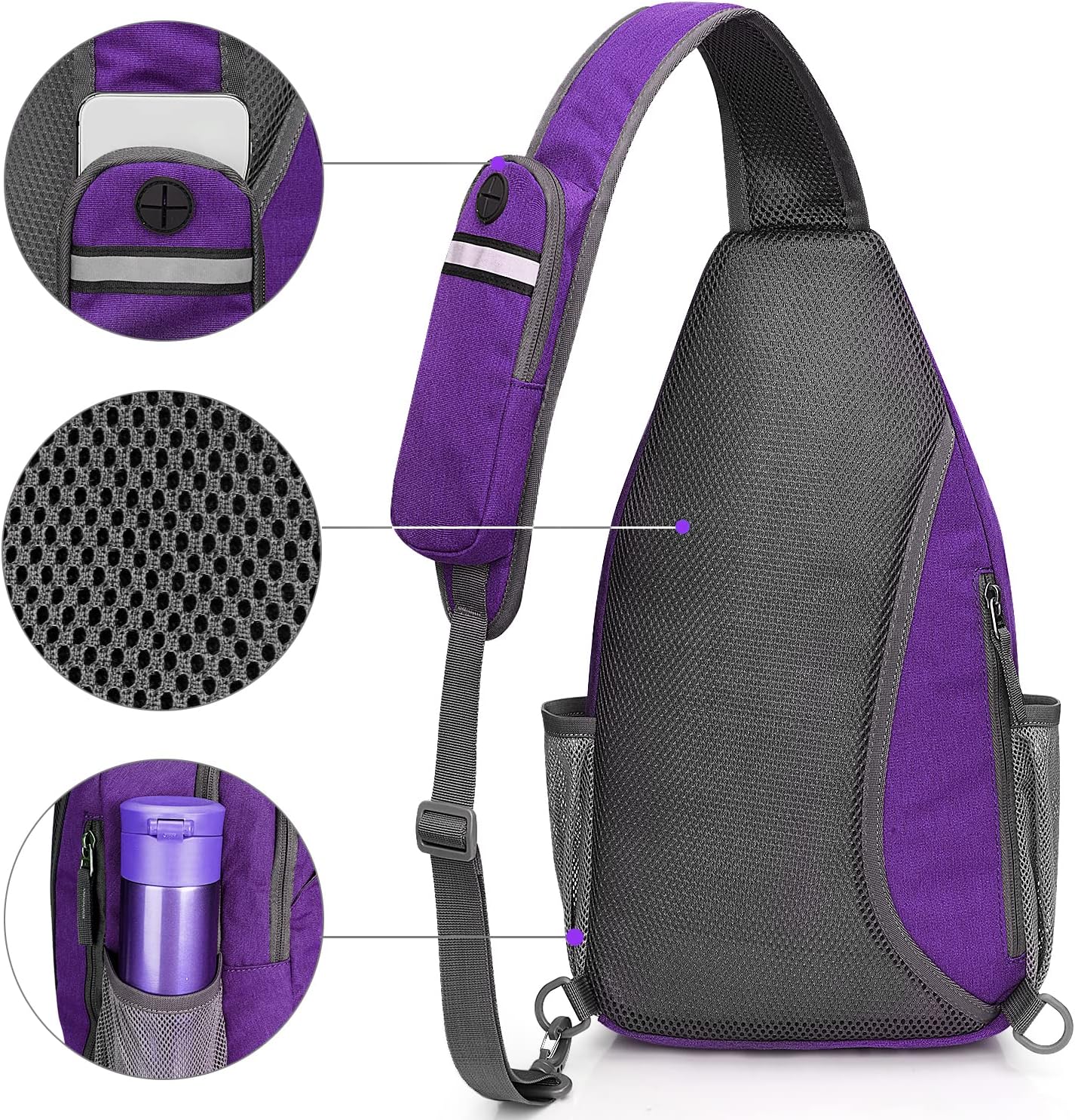 G4Free Sling Bag RFID Blocking Sling Backpack Crossbody Chest Bag Daypack for Hiking Travel(Purple)