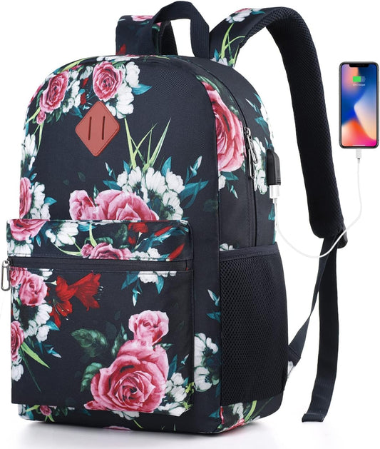 School Backpack,Casual Bookbag Women and Teen Girl Schoolbag with USB Port for High School College Office Work Travel