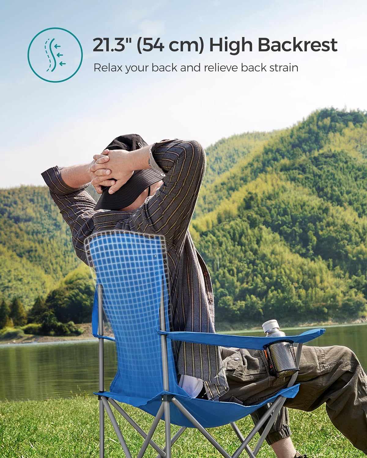 SONGMICS 2 Pack Folding Camping Chairs, Load 330 lb, Cup Holder and High Backrest, Heavy-Duty Structure, for Lawn, Garden, Fishing, Terrace