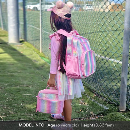 mibasies Girls Backpack 5-8: Glitter Kids Backpacks for Girls - Girl Bookbag for Elementary School - Rainbow Pink