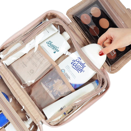 NISHEL Travel Toiletry Bag for Women Large Capacity, Makeup Essentials Organizer, Hanging Case for Accessories, Cosmetics, Pink