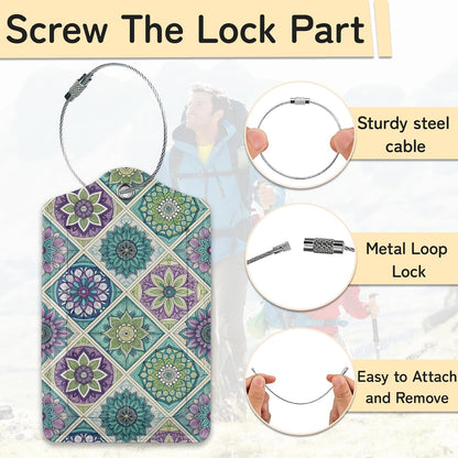 Vintage Mandala Floral Luggage Tag for Suitcase,Design with Privacy Flap Name ID Label Metal Loop, 3 Pack