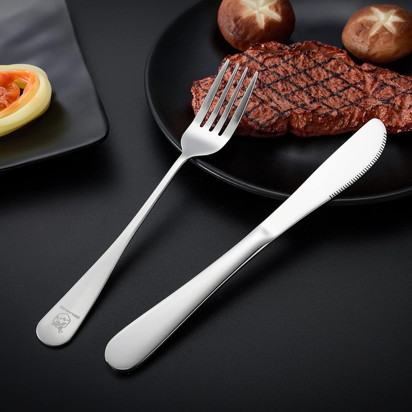 Boulder Bee | Travel Utensils Set | Reusable Camping Cutlery Set | Stainless Steel Flatware Set | Portable Silverware Set with Case | Includes Knife/Fork/Spoon/Straw/Cleaning Cloth/Case (Silver)