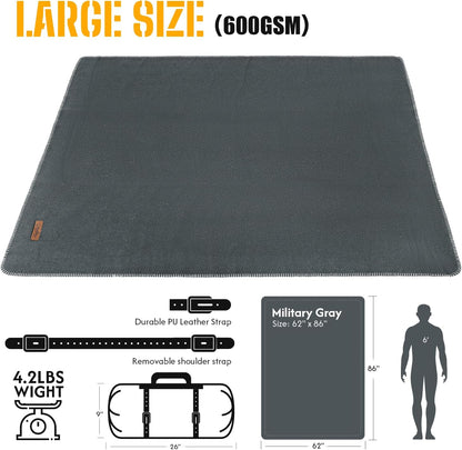 100% Wool Blanket, 62" x 86", Warm, Thick, Washable, Military Wool Blanket, Great for Camping, Outdoors, Sporting Events, Survival Kits