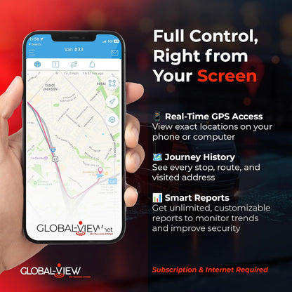 Global View Hidden Magnetic GPS Tracker – Real-Time Car Tracker, Subscription Required – Quick Setup, Magnetic Backing, Fleet Tracking Device Software, Long Battery Life, Geofence, Speed Alert