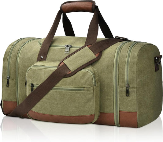 Litvyak Duffle Bag for Travel, 50L Canvas Travel Duffel Bags Overnight Weekend Gym Carry On Luggage Bag for Men & Women(Army Green)